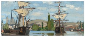Obraz - Claude Monet, Ships Riding on the Seine at Rouen, reprodukcia (120x50 cm)