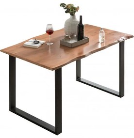 furniture-nabytek.cz - Jedálenský stôl Willy z masívneho akáciového dreva s čiernymi kovovými nohami, lakovaný, prírodný – 120×80 cm