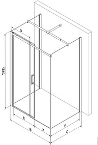 Mexen Omega, 3-stenový sprchovací kút s posuvnými dverami 120 (dvere) x 80 (stena) x 190 cm, 8mm číre sklo, chrómový profil + biela sprchová vanička SLIM, 825-120-080-01-00-3S-4010