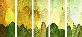 5-dielny obraz zelené asymetrické stromy - 200x100
