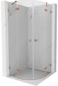 Mexen Lunar, polkruhový výklopný sprchový kút 90 x 90 cm, 8mm číre sklo, profil medená matná, 833-090L-090P-65-00