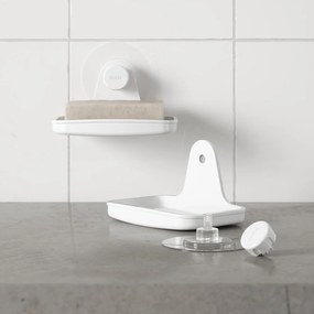 Biela nádobka na mydlo z recyklovaného plastu bez vŕtania Flex – Umbra