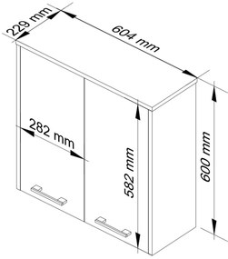 Závesná kúpeľňová skrinka Fin 60 cm biela/strieborný lesk