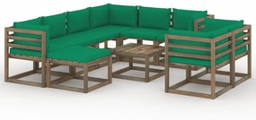 10-dielna záhradná sedacia súprava s podložkami zelená