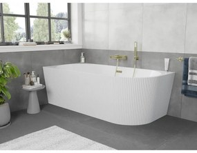 Mexen Silo, rohová voľne stojaca ryhovaná vaňa, ľavá, 150 x 75 cm, biela lesklá, zlatý lesklý prepad, 52891507500L-50