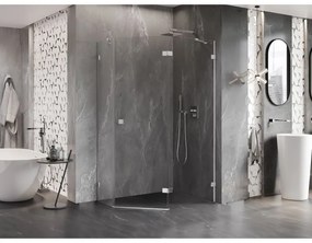 Mexen Lunar, päťuholníkový sprchový kút naklápací vpravo 90 x 80 cm, 8mm číre sklo, chrómový profil, 831-090P-080L-01-00-P