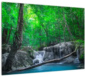 Sklenený obraz - Vodopád Erawan, Kanchanaburi, Thajsko (70x50 cm)