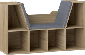 HOMCOM moderný dizajn 2-v-1 knižnica s lavičkou a 6 priehradkami a 3 vankúšmi, dub šedý 102D x 30Š x 61V cm | Aosom
