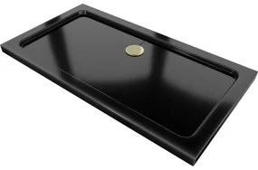 Mexen Flat obdĺžniková sprchová vanička slim 120 x 70 cm, čierna, syfon zlatá - 40707012G