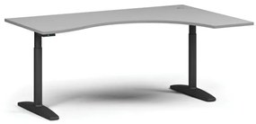 Výškovo nastaviteľný stôl OBOL, elektrický, 675-1325 mm, ergonomický pravý, doska 1800x1200 mm, čierna zaoblená podnož, sivá