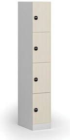 Šatníková skrinka S1 s úložnými boxmi, 4 boxy, 1850 x 300 x 500 mm, demont, zámok s čítačkou RFID kariet, laminované dvere, breza