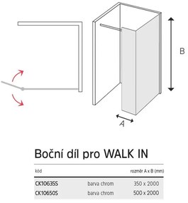 Mereo Mereo, Bočný diel pre WALK IN, Novea, výška 200 cm, chróm ALU, sklo Číre, MER-CK10635S