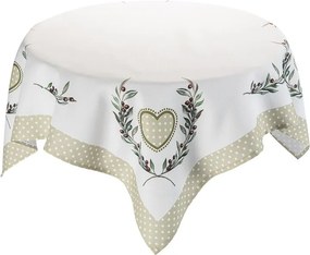 Stredový obrus s výšivkou SRDCE béžová 85 x 85 cm