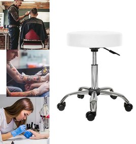 Kozmetická taburetka na kolieskach, výškovo nastaviteľná- Biela