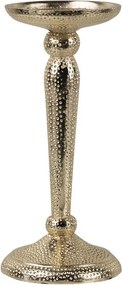 Champagne lesklý široký kovový svietnik s vyrytými bodkami Hamme - Ø 10*22cm
