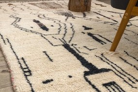 Ručne tkaný vlnený koberec BERBER BJ1077 Boujaad berber Boho, béžový / čierny