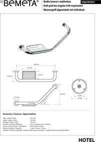 Bemeta Design Madlo, uhlové 135°, s mydelničkou, nerez, lesk - 106107031