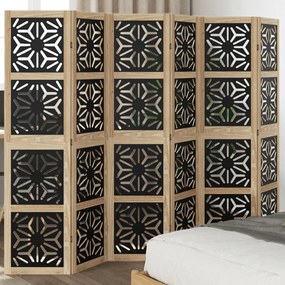 Paraván, 6 panelov, hnedo čierny, masívne drevo paulovnie 358809