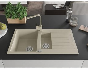 Mexen Matias, granitový drez 900x505x200 mm, 1,5-komorový a béžová batéria Rita, béžová, 6502-69-670300-69