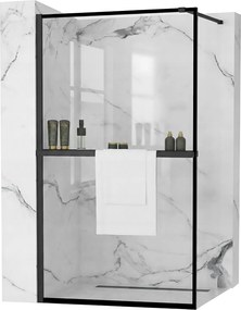 Rea Bler, sprchová zástena typ Walk-In 70x195cm, 8mm číre sklo, čierny profil + polica a vešiak na uteráky EVO, KPL-K7636