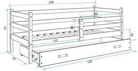 Posteľ ERIK 1 - 200x90cm Biely - Zelený