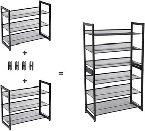 Stohovateľný policový regál na topánky, 3-úrovňový, čierny