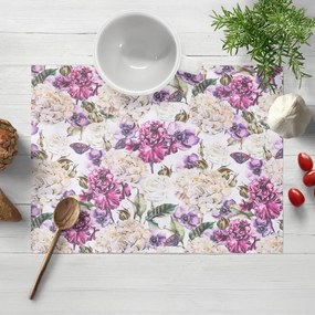 Biante Dekoračné prestieranie na stôl PML-108 Fialové kvety s motýlikmi na bielom 35x45 cm