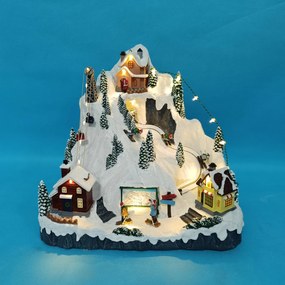 Vianočná dedinka s osvetlením a melódiou - lyžovanie BestBerg BBXS-1001 / 30,5 x 24 x 28,5 cm