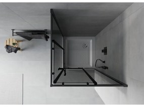 Mexen Rio, štvorcový sprchovací kút s posuvnými dverami 70(dvere) x 70(dvere) x 190 cm, 6mm šedé sklo, čierny profil + biela sprchová vanička RIO, 860-070-070-70-40-4510