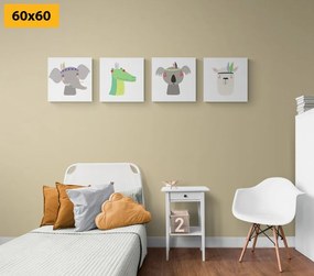 Set obrazov roztomilé zvieratká s pierkom - 4x 60x60