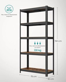 Policový regál SONGMICS 150 x 75 x 30 cm - GLR030B01