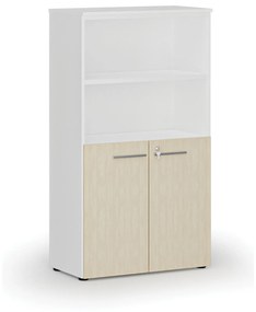Kombinovaná kancelárska skriňa PRIMO WHITE, dvere na 2 poschodia, 1434 x 800 x 420 mm, biela/buk