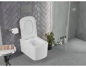 Mexen Vivo, závesná WC misa 555x370x335 mm, Rimless Tornádo + WC sedadlo z duroplastu, biela lesklá, 30610200T