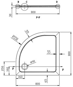 Aqualine Aqualine, TECMI vanička z liateho mramoru, štvrťkruh 80x80x3 cm, R55, PQ558