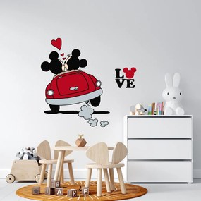 Mickey a Minnie v aute - textilná nálepka na stenu