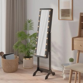 Voľne stojace zrkadlo s LED, čierne 34x37x146 cm 351767