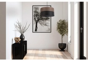Závesné svietidlo Wood, 1x hnedá orechová dýha/čierne PVC tienidlo, (fi 30cm)
