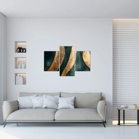 Obraz - Zelená abstrakcia so zlatom I. (90x60 cm)