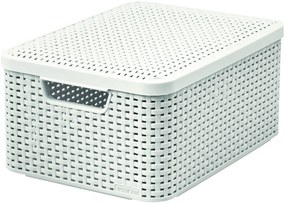 Úložný box, ratanový košík, STYLE2 Curver s vekom, krémový (39 x 29 x 20 - 18 l)