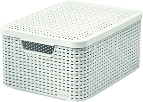 Úložný box, ratanový košík, STYLE2 Curver s vekom, krémový (39 x 29 x 20 - 18 l)