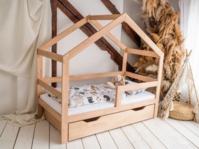Woodisio Domčeková posteľ EMA PLUS buk Farba: Prírodné drevo, Veľkosť: S úložným priestorom, Variant: 160 x 90