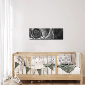 Obraz - Abstraktné ruže čiernobiela (s hodinami) (90x30 cm)