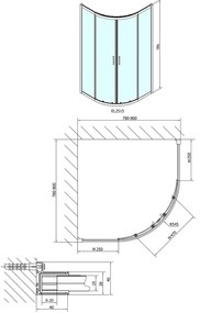 Polysan Polysan, EASY LINE štvrťkruhová sprchová zástena 800x800mm, L/R, číre sklo, EL2515