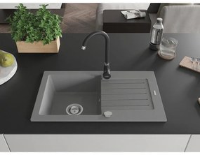 Mexen Pablo, granitový drez 752x436x161 mm, 1-komorový a čierna batéria Telma, šedá, 6510-71-670200-70