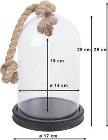Drevený okrúhly podnos so skleneným poklopom s povrazom - 17 * 17 * 28 cm