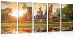 5-dielny obraz socha Budhu v parku Sukhothai - 200x100