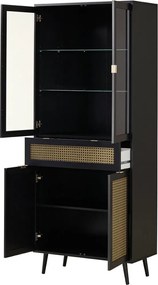 Vysoká vitrína Vienna, čierna/výplet