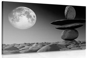 Obraz skladané kamene v mesačnom svetle v čiernobielom prevedení