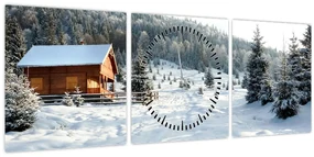 Obraz - Horská chata (s hodinami) (90x30 cm)