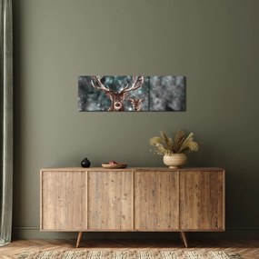 Obraz - Jeleň a laň v zasneženom lese (s hodinami) (90x30 cm)